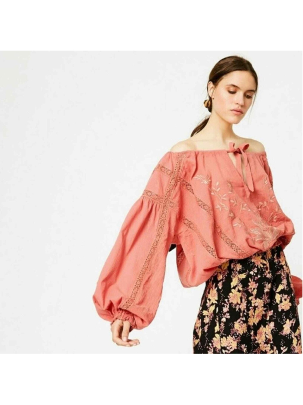 Women's Free People Maria Maria Blouse XS Embroidered Lace Long Sleeve Top